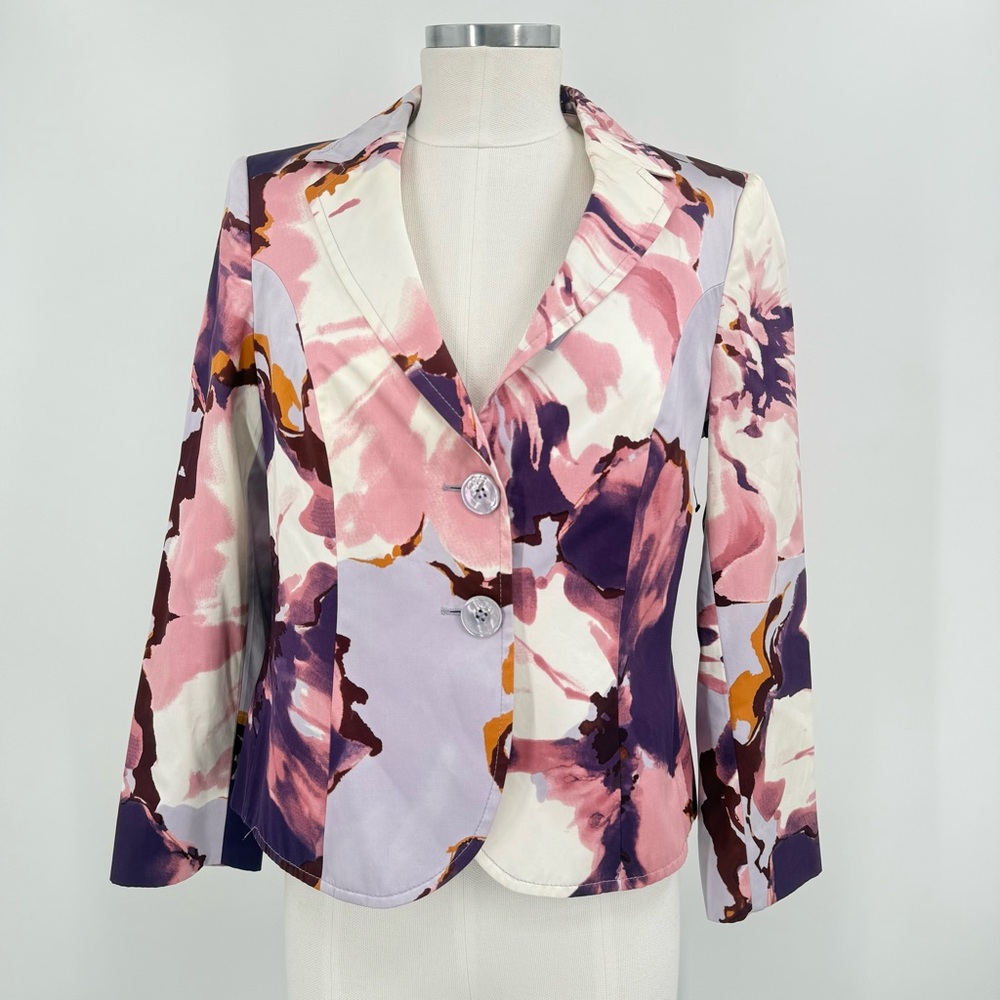 Escada Purple and Pink Floral Print 2 Button Blazer Size 36 / US XS-S